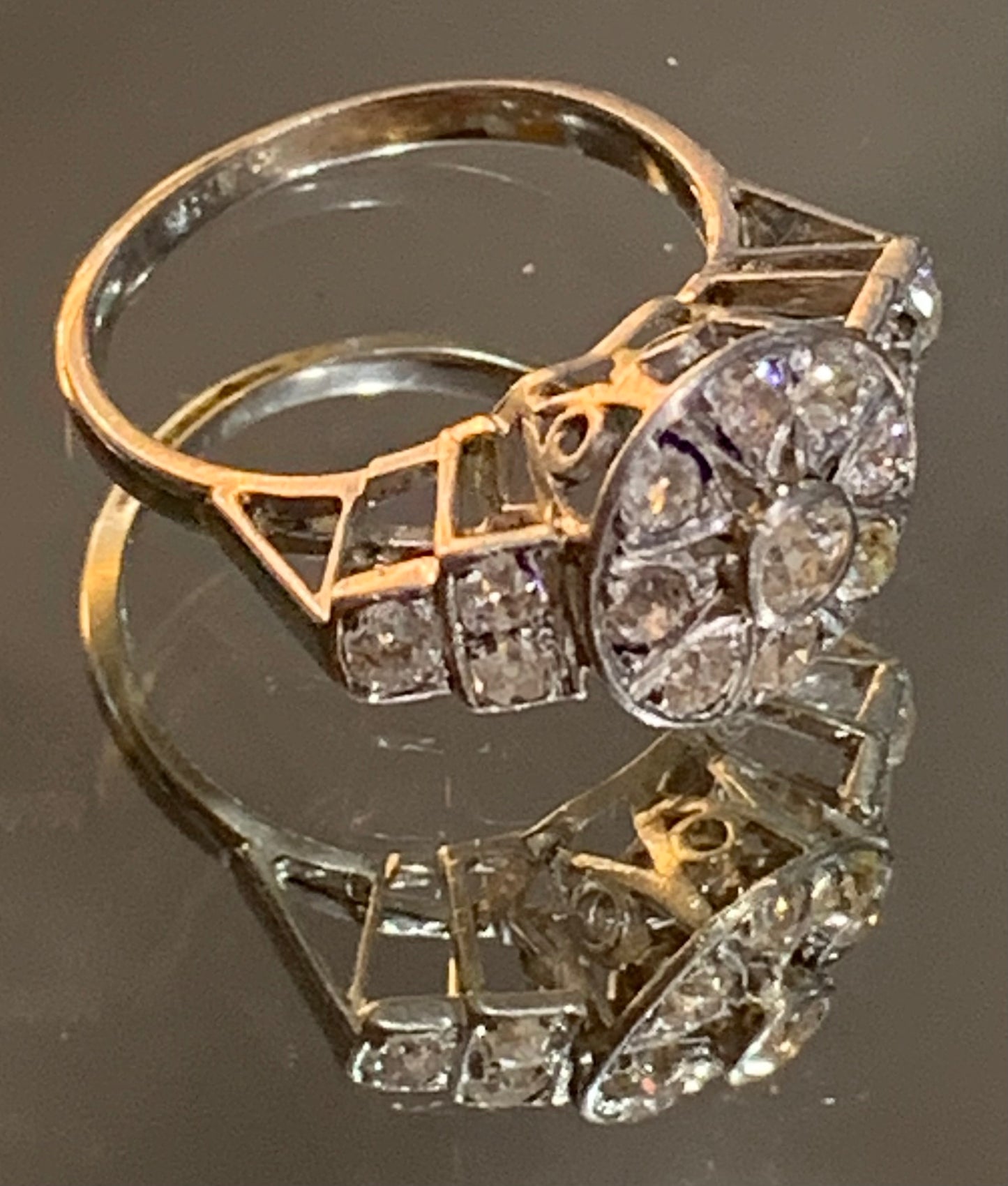 Beautiful Art Deco Old Cut Diamond and Platinum Cluster Ring c1920's - Size: K1/2.