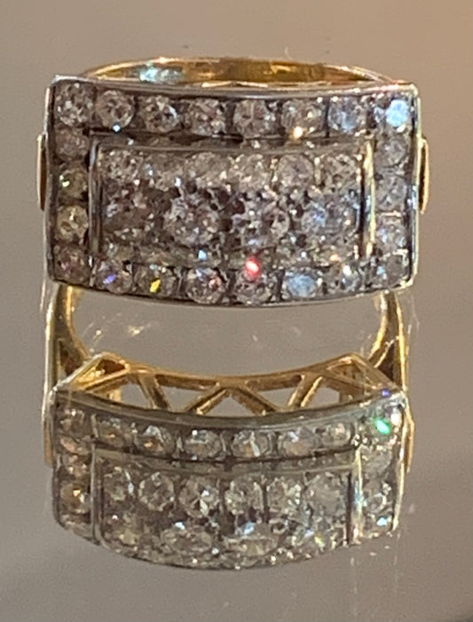 French Art Deco Diamond Cluster 18ct Gold Ring c1920s (K)