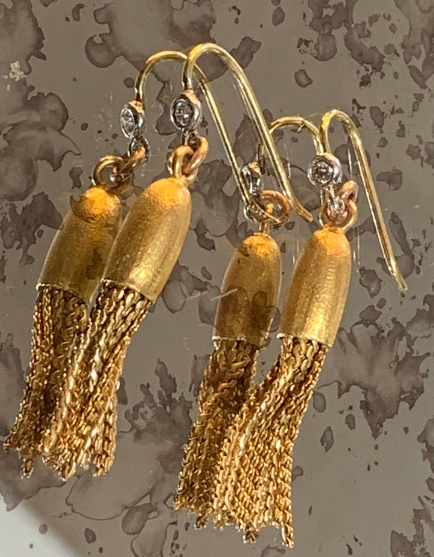 Extremely Fine Art Deco 18ct Gold Diamond Tassel Earrings c1920-30's.