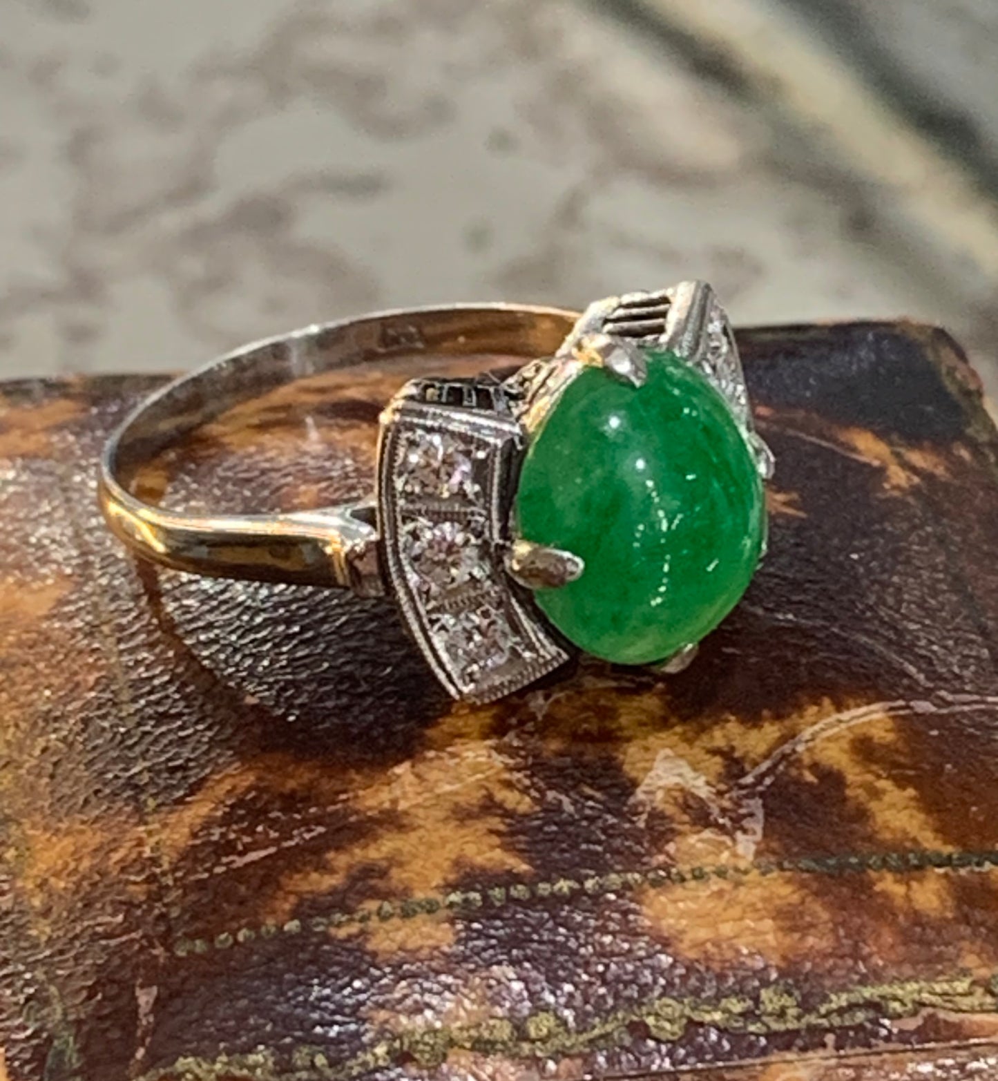 Art Deco Platinum Diamond Jade Ring c1920's - Size M.