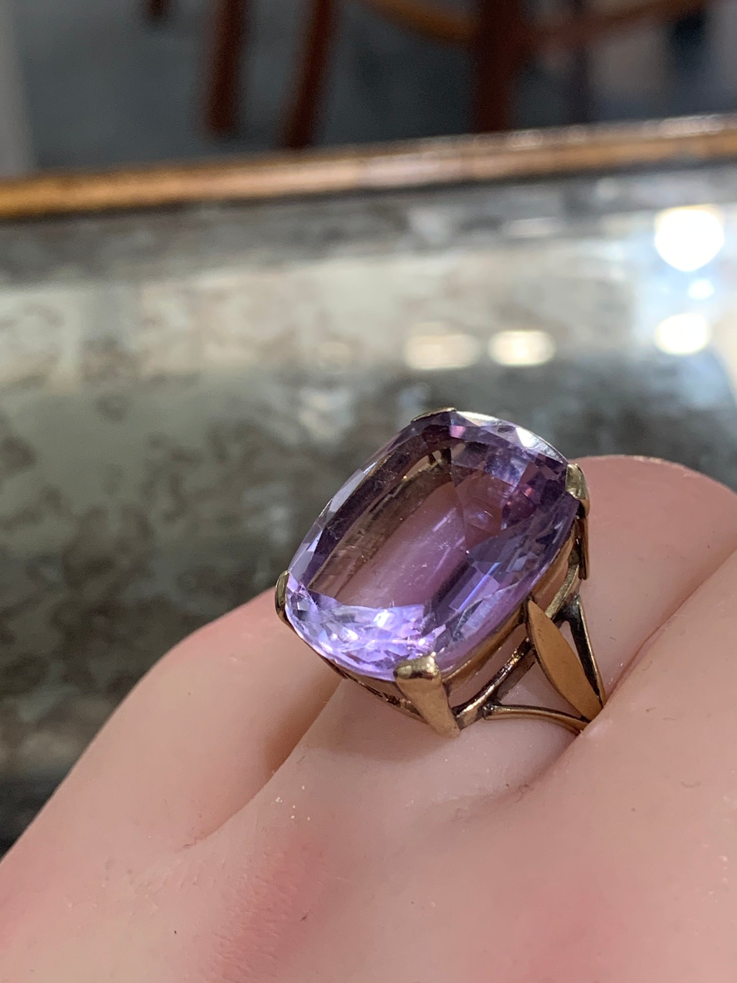 Art Deco Era 25ct Natural Amethyst 9ct Gold Ring - Size M1/2