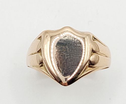 Edwardian Art Deco Men's Rose Gold Sheild Crest Signet Ring (R1/2)